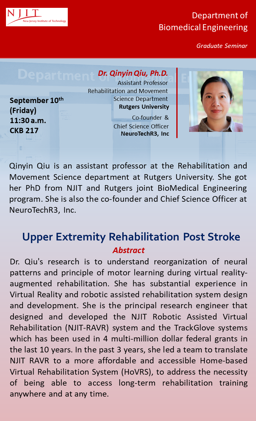 BME Graduate Seminar: Upper Extremity Rehabilitation Post Stroke