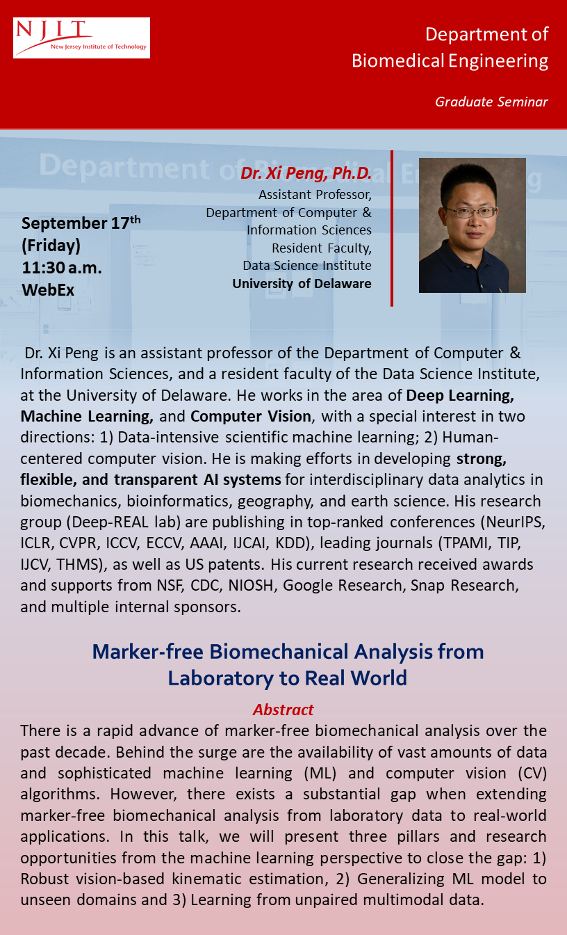BME Graduate Seminar: Marker-free Biomechanical Analysis from Laboratory to Real World