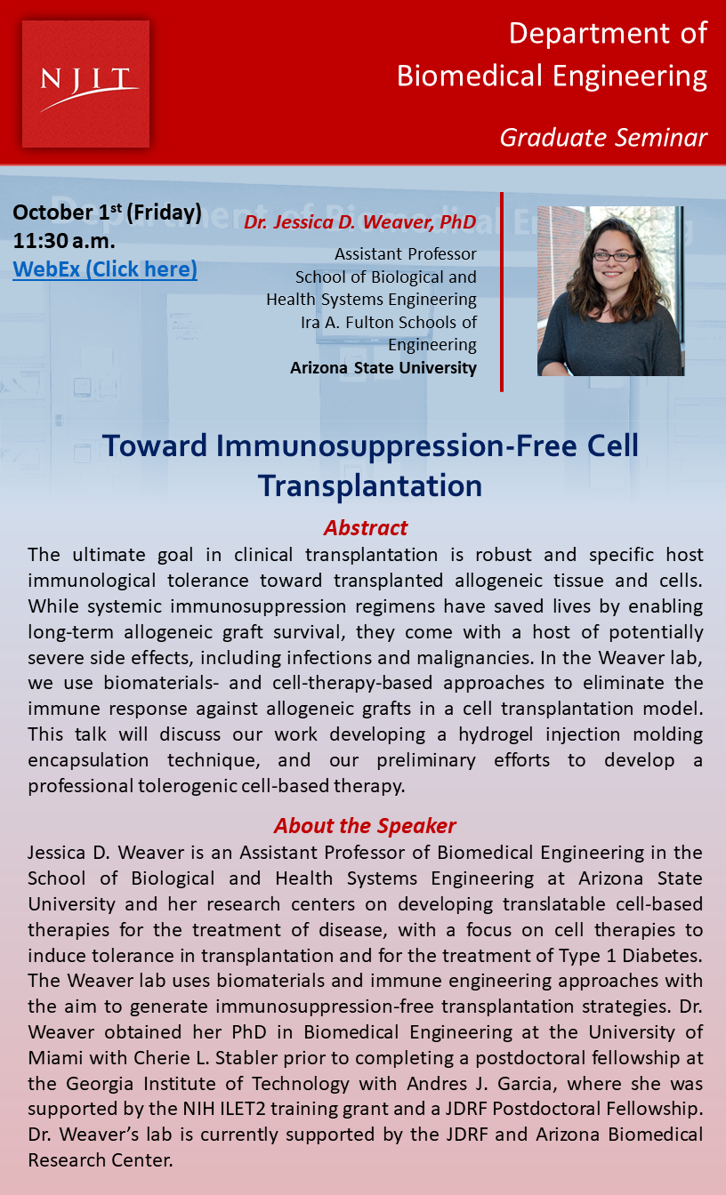 BME Graduate Seminar: Toward Immunosuppression-Free Cell Transplantation
