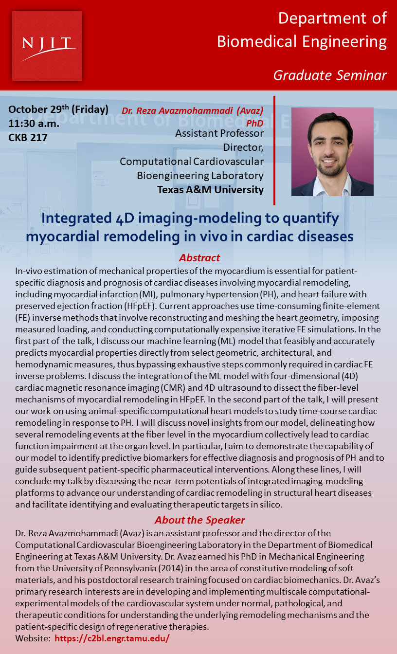 BME Graduate Seminar: Integrated 4D imaging modeling to quantify myocardial remodeling in vivo in cardiac diseases